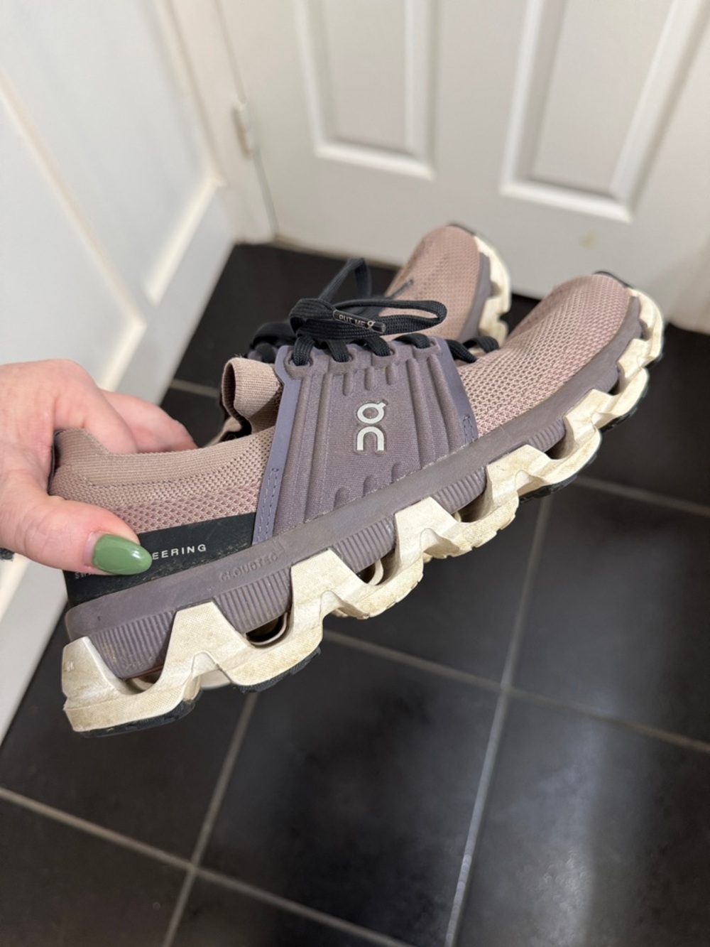 On Cloud Women’s Athletic Running Shoes in Taupe/Black - Picture 5 of 6